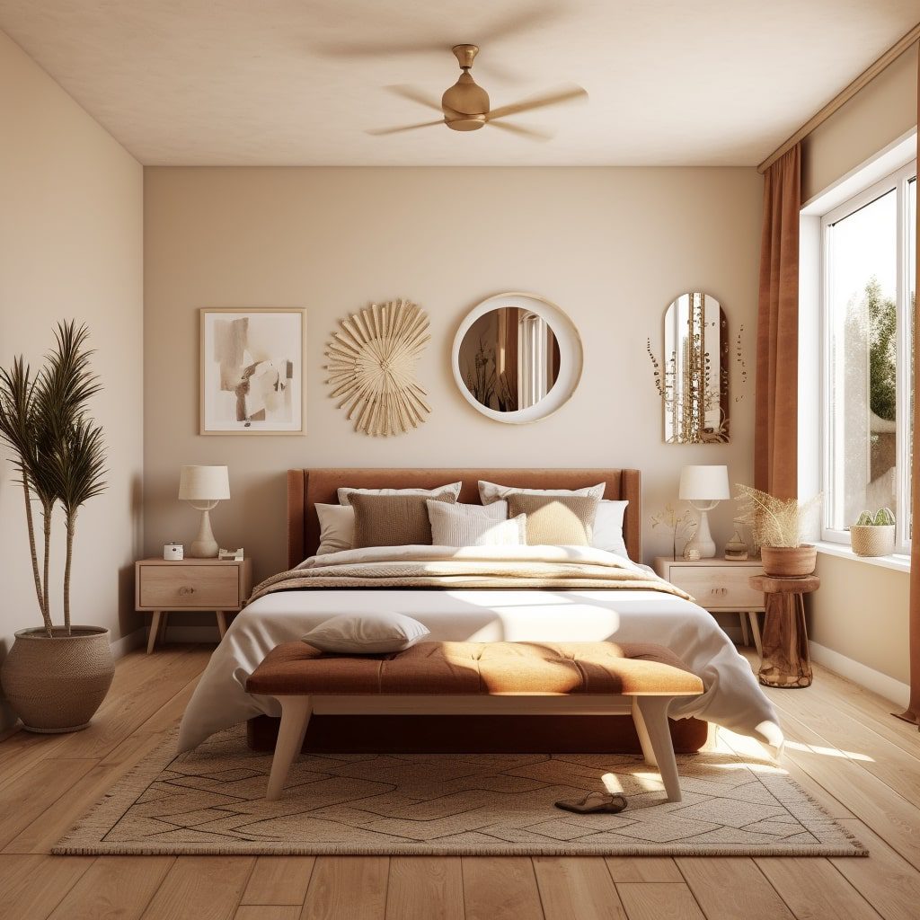 kahverengi beyaz yatak odası dekorasyonu örnekleri
