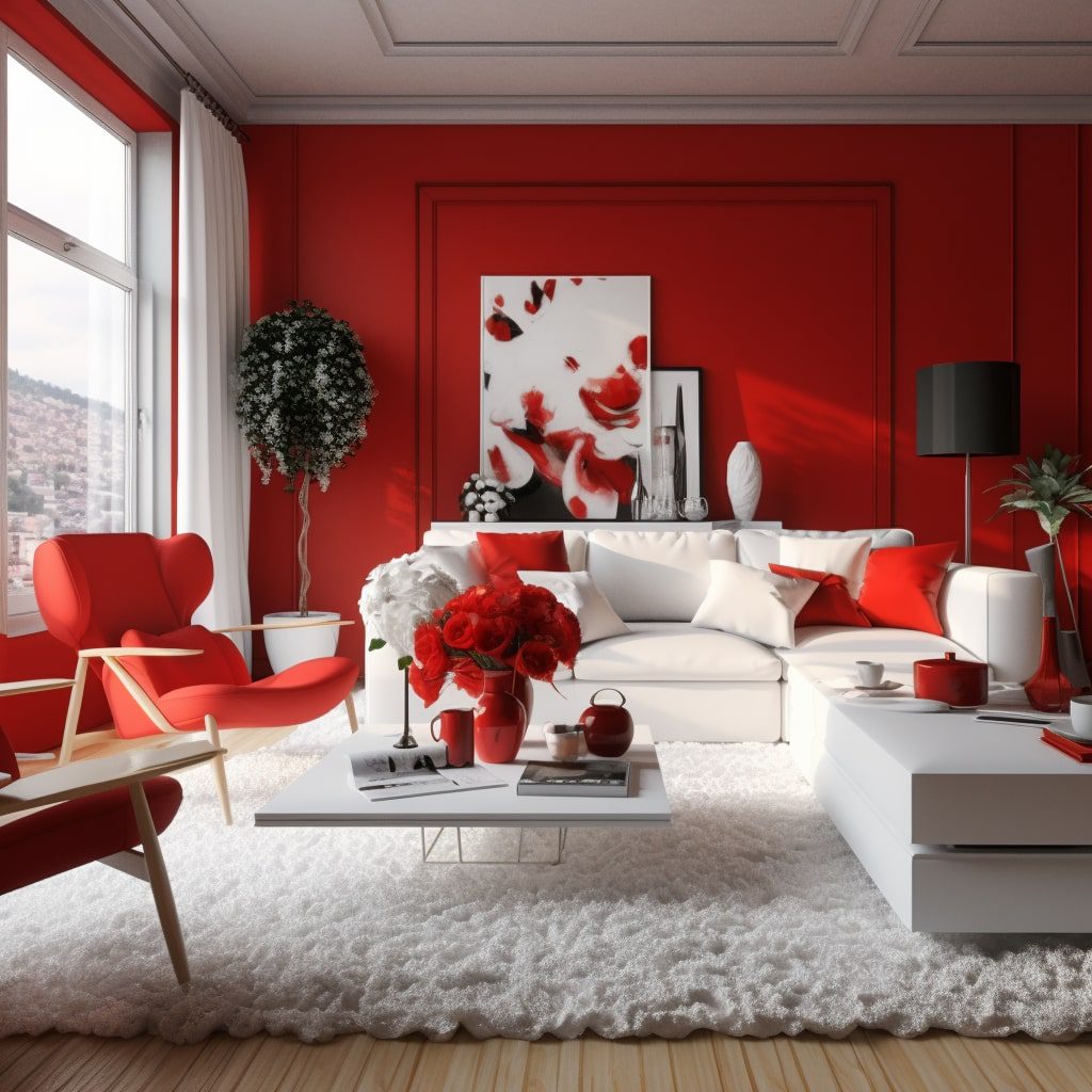 kırmızı beyaz oda dekorasyonu
